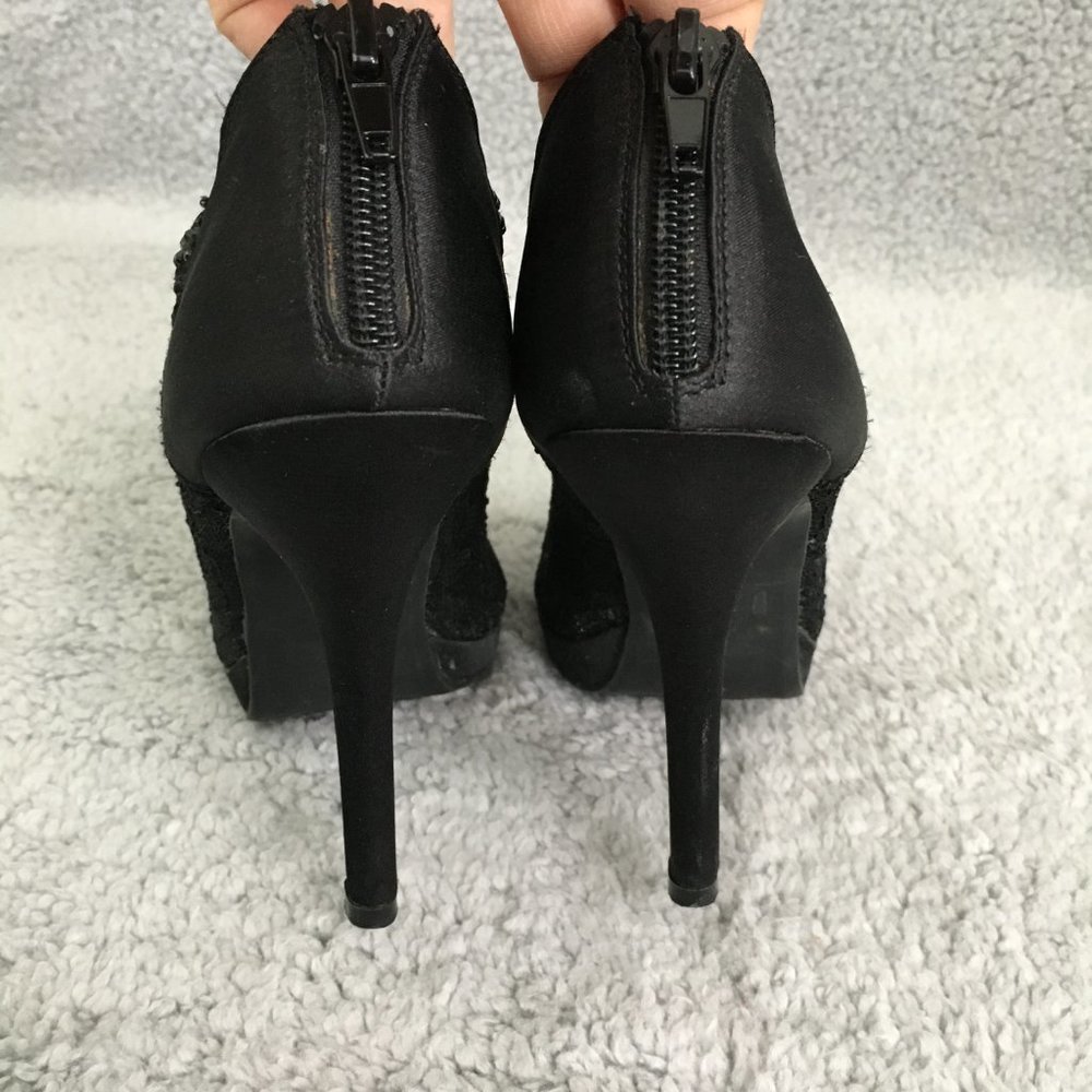De Blossom Collection Womens 6.5 Lace Bridal High Heel Platform Peep Toe Black - Picture 4 of 10